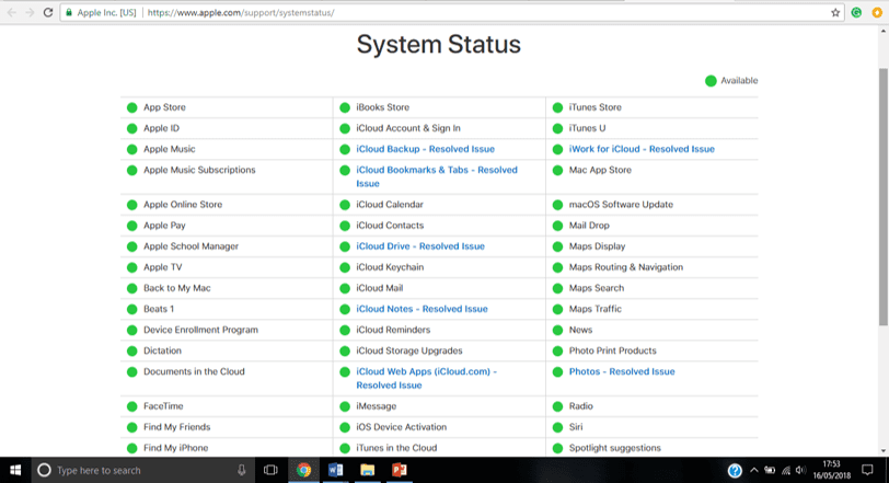 Apple system status