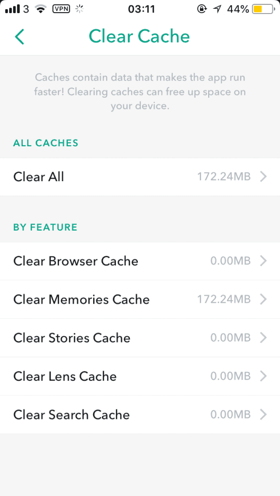Clear Snapchat cache