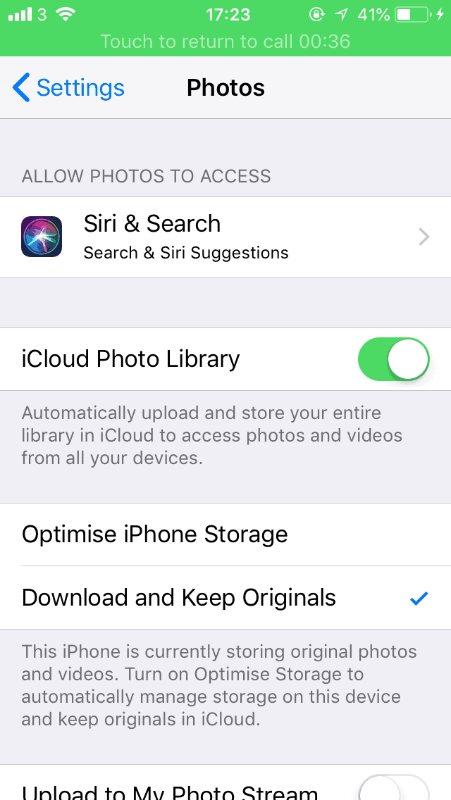 Turn off iCloud photo library