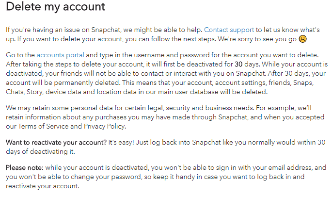 snapchat account deleted