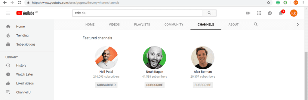 See who a channel has subscribed to 