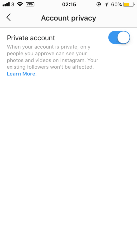 Private Instagram account