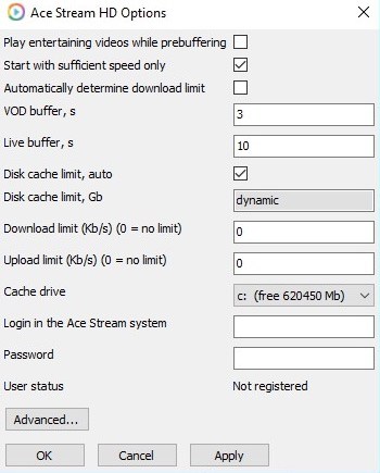 Use optimal settings for Ace Stream