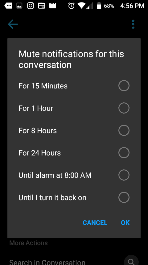 Mute notifications for this conversation 