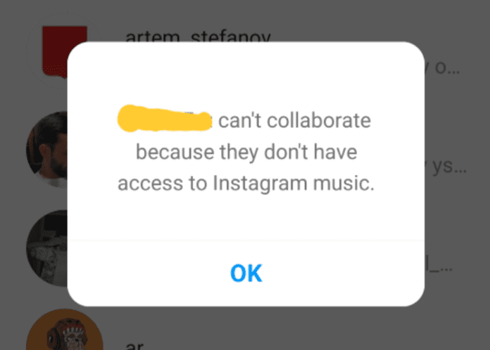 Can't Collab Because They Don't Have Access to Instagram Music